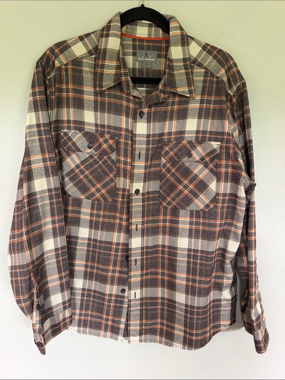 Royal Robbins Men's Brown and Cream Plaid Button-Down Shirt